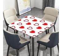 Highdi Nappe de Table Lavable, Carrée, avec Bord Élastique, pour Jardin, Intérieure Extérieure, Résistante Aux Intempéries, Anti Taches, Thème d'amour Rouge (rangée de Coeurs,100x100cm)