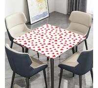 Highdi Nappe de Table Lavable, Carrée, avec Bord Élastique, pour Jardin, Intérieure Extérieure, Résistante Aux Intempéries, Anti Taches, Thème d'amour Rouge (Rouge Blanc,100x100cm)