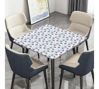 Highdi Nappe de Table Lavable, Carrée, avec Bord Élastique, pour Jardin, Intérieure Extérieure, Résistante Aux Intempéries, Anti Taches, Thème d'amour Rouge (Rayures Bleues,90x90cm)