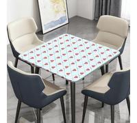 Highdi Nappe de Table Lavable, Carrée, avec Bord Élastique, pour Jardin, Intérieure Extérieure, Résistante Aux Intempéries, Anti Taches, Thème d'amour Rouge (Carreaux Bleus,90x90cm)