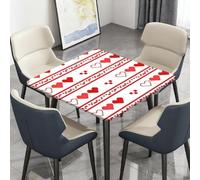 Highdi Nappe de Table Lavable, Carrée, avec Bord Élastique, pour Jardin, Intérieure Extérieure, Résistante Aux Intempéries, Anti Taches, Thème d'amour Rouge (Amour numérique,176x176cm)