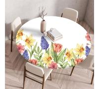 Highdi Nappe de Table Ronde avec Bord Élastique, Nappe Ronde Anti-Tache Antidérapante Exterieur Table Protection Extensible pour Cafe Cuisine Fête Table (120cm,Lavande)