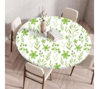 Highdi Nappe de Table Ronde avec Bord Élastique, Nappe Ronde Anti-Tache Antidérapante Exterieur Table Protection Extensible pour Cafe Cuisine Fête Table (90cm,Fleurs Vertes)