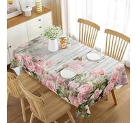 Highdi Nappe Rectangulaire Anti Tache, Nappe de Table Rectangulaire Lavable et Imperméable pour Salle à Manger, Jardin Fête, Mariage, Café et d'Hôtel (Rosiers des Bois,140x240cm)