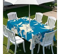 Highdi Nappe Rectangulaire avec Trou de Parasol, Exterieur Jardin Nappe de Table avec Fermeture Éclair Anti-Tache&imperméable pour Terrasse, Fête et Barbecue (213x152cm,Illustration d'art 2)