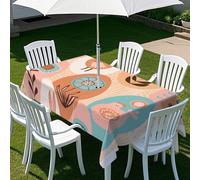 Highdi Nappe Rectangulaire avec Trou de Parasol, Exterieur Jardin Nappe de Table avec Fermeture Éclair Anti-Tache&imperméable pour Terrasse, Fête et Barbecue (213x152cm,Illustration d'art 1)