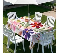 Highdi Nappe Rectangulaire avec Trou de Parasol, Exterieur Jardin Nappe de Table avec Fermeture Éclair Anti-Tache&imperméable pour Terrasse, Fête et Barbecue (213x152cm,Illustration d'art 6)