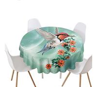 Highdi Nappe Ronde 180 cm Anti Tache, Imprimée Oiseaux Fleur Vert Nappe Impermeable Polyester Nappe de Table de Décoration pour Exterieures Jardin Cuisine Restaurants