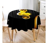 Highdi Nappe Ronde Anti Tache, 3D Imprimer Impermeable Nappe de Table de Décoration pour Cuisine Picnic Party Jardin Table Protection Tables pour Restaurants (Note d'or,Diamètre 180cm)