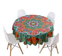 Highdi Nappe Ronde Anti Tache Impermeable 3D Décoration Tissu de Table Facile à Nettoyer pour Restaurants Cuisine Picnic Party Jardin Protection Tables (Mandala Boho,Diamètre 90cm)