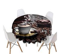 Highdi Nappe Ronde Anti Tache, Impression Café Nappes Rondes Impermeable Polyester Lavable Nappe de Table de Décoration pour Cuisine Picnic Jardin (Chocolat café,Diamètre 150cm)