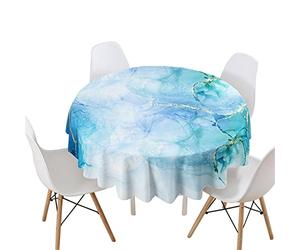Highdi Nappe Ronde Anti Tache, Impression Marbre Nappes Rondes Impermeable Polyester Lavable Nappe de Table de Décoration pour Cuisine Picnic Jardin (Cristal Turquoise,Diamètre 160cm)