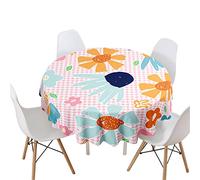 Highdi Nappe Ronde Anti Tache, Imprimé Floral Nappes Rondes Impermeable Polyester Lavable Nappe de Table de Décoration pour Cuisine Picnic Jardin (Plaid Rose,Diamètre 150cm)