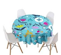 Highdi Nappe Ronde Anti Tache, Imprimé Floral Nappes Rondes Impermeable Polyester Lavable Nappe de Table de Décoration pour Cuisine Picnic Jardin (Bleu Graffiti,Diamètre 160cm)
