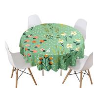 Highdi Nappe Ronde Anti Tache, Imprimé Floral Nappes Rondes Impermeable Polyester Lavable Nappe de Table de Décoration pour Cuisine Picnic Jardin (Fleurs Vertes,Diamètre 150cm)