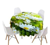 Highdi Nappe Ronde Anti Tache, Imprimé Marguerite Nappes Rondes Impermeable Polyester Lavable Nappe de Table de Décoration pour Cuisine Picnic Jardin (Vert Lumière du Soleil,Diamètre 160cm)