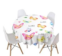 Highdi Nappe Ronde Anti Tache, Imprimé Papillon Nappes Rondes Impermeable Polyester Lavable Nappe de Table de Décoration pour Cuisine Picnic Jardin (Papillon Rose,Diamètre 140cm)