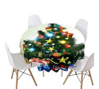 Highdi Nappe Ronde Anti Tache Joyeux Noël Imprimé Polyester Tissu de Table Nappes Décoration pour Restaurants Cuisine Picnic Party Jardin Protection Tables (Diamètre 170cm,Noël)