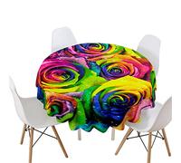 Highdi Nappe Ronde Anti Tache, Roses Impression Nappes Rondes Impermeable Polyester Lavable Nappe de Table de Décoration pour Cuisine Picnic Jardin (Gouttes colorées,Diamètre 180cm)