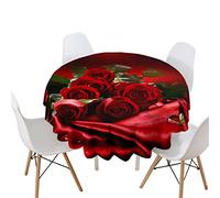 Highdi Nappe Ronde Anti Tache, Roses Impression Nappes Rondes Impermeable Polyester Lavable Nappe de Table de Décoration pour Cuisine Picnic Jardin (Rouge élégant,Diamètre 160cm)