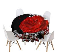 Highdi Nappe Ronde Anti Tache, Roses Impression Nappes Rondes Impermeable Polyester Lavable Nappe de Table de Décoration pour Cuisine Picnic Jardin (Blanc Gypsophile,Diamètre 160cm)