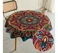 Highdi Nappe Ronde Anti Taches 120cm, Nappe de Table Imperméable Lavable Effect Mandala Nappes Rondes Polyester Tablecloth pour Cuisine Jardin Restaurant (pour Table 60-80cm)