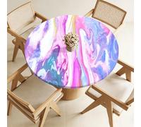 Highdi Nappe Ronde avec Bord Élastique pour Ø 100-120cm, Nappe de Table Antidérapante Anti-Tache Protection de Table Extensible pour Fête, Jardin, Cuisine, Maison (Marbre Rose 5,100cm)