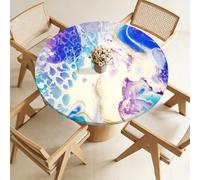 Highdi Nappe Ronde avec Bord Élastique pour Ø 100-120cm, Nappe de Table Antidérapante Anti-Tache Protection de Table Extensible pour Fête, Jardin, Cuisine, Maison (Marbre Rose 4,70cm)