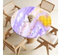 Highdi Nappe Ronde avec Bord Élastique pour Ø 100-120cm, Nappe de Table Antidérapante Anti-Tache Protection de Table Extensible pour Fête, Jardin, Cuisine, Maison (Marbre Rose 8,60cm)