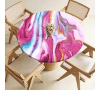 Highdi Nappe Ronde avec Bord Élastique pour Ø 100-120cm, Nappe de Table Antidérapante Anti-Tache Protection de Table Extensible pour Fête, Jardin, Cuisine, Maison (Marbre Rose 6,80cm)