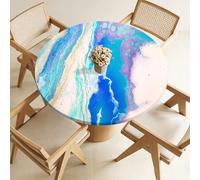 Highdi Nappe Ronde avec Bord Élastique pour Ø 100-120cm, Nappe de Table Antidérapante Anti-Tache Protection de Table Extensible pour Fête, Jardin, Cuisine, Maison (Marbre Rose 3,150cm)