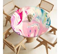 Highdi Nappe Ronde avec Bord Élastique pour Ø 100-120cm, Nappe de Table Antidérapante Anti-Tache Protection de Table Extensible pour Fête, Jardin, Cuisine, Maison (Marbre Rose 2,70cm)