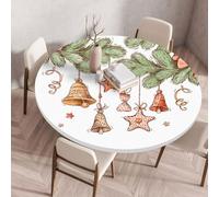 Highdi Nappe Ronde Noël avec Bord Élastique, Nappe de Table Anti-Tache Antidérapante Ronde Table Protection Extensible pour Fête, Jardin, Cuisine Décoration (Joli Pendentif,120cm)