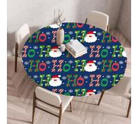Highdi Nappe Ronde Noël avec Bord Élastique, Nappe de Table Anti-Tache Antidérapante Ronde Table Protection Extensible pour Fête, Jardin, Cuisine Décoration (Bleu Ho,130cm)