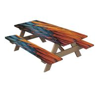 Highdi Nappes pour Table de Pique Nique avec Housses de Banc, Nappe Rectangulaire Ajustée Couverture de Table imperméable Élastique pour Extérieur, Jardin, Camping, Fête (30 * 72 Pouces,Plume 7)