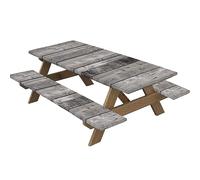 Highdi Nappes pour Table de Pique Nique avec Housses de Banc, Nappe Rectangulaire Ajustée Couverture de Table imperméable Élastique pour Extérieur, Jardin, Camping, Fête (Planches grises,30*72 pouces)