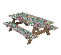 Highdi Nappes pour Table de Pique Nique avec Housses de Banc, Nappe Rectangulaire Ajustée Couverture de Table imperméable Élastique pour Extérieur, Jardin, Camping, Fête (30*72 pouces,kaléidoscope 1)