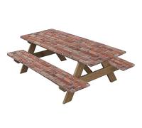 Highdi Nappes pour Table de Pique Nique avec Housses de Banc, Nappe Rectangulaire Ajustée Couverture de Table imperméable Élastique pour Extérieur, Jardin, Camping, Fête (Briques,30 * 72 Pouces)