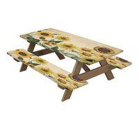 Highdi Nappes pour Table de Pique Nique avec Housses de Banc, Nappe Rectangulaire Ajustée Couverture de Table imperméable Élastique pour Extérieur, Jardin, Camping, Fête (Tournesol,30 * 72 Pouces)