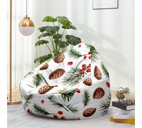 Highdi Noël Pouf Poire sans Remplissage Adulte et Enfants,Xmas Pouf Salon Fauteuil & Canapé Uniquement Housse Sac Haricots pour Décoration de la Chambre (Pomme de pin,S:70x80cm)