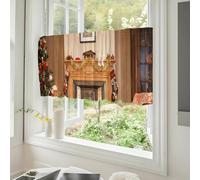 Highdi Noël Rideaux Cuisine, Court à Passe Tringle Petit Rideau Courts pour Xmas Petite Fenêtre Salon Bistrot Rideau de Style Maison de Campagne,1 Pièce (Maison de Noël,175x55CM)