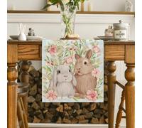 Highdi Pâques Chemin de Table en Lin, Jardin des Lapins Chemin de Table pour Décorations de Table Armoires Dîner Cuisine Fête Mariage Rustique Ferme (Plaid Bleu,33x230cm)