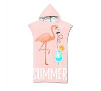 Highdi Poncho de Bain Adulte Microfibre, Dessin Animé Imprimer Poncho de Plage à Changement Séchage Rapide Serviette de Plage Peignoir de Piscine pour Hommes Femmes (75x110cm,Flamant Rose)