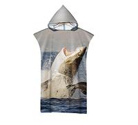 Highdi Poncho de Bain Adulte Microfibre, Requin Imprimer Poncho de Plage à Changement Séchage Rapide Serviette de Plage Peignoir de Piscine pour Hommes Femmes (75x110cm,Eau de mer)