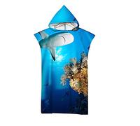 Highdi Poncho de Bain Adulte Microfibre, Requin Imprimer Poncho de Plage à Changement Séchage Rapide Serviette de Plage Peignoir de Piscine pour Hommes Femmes (75x110cm,Corail)