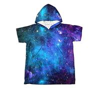 Highdi Poncho de Surf pour Enfant, Peignoir de Bain Fille Garcon Manches Courtes avec Capuche Poncho Éponge Serviette de Bain - pour Surf, Plage, Piscine (Galaxie Violette,M(53x68cm))