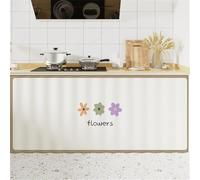 Highdi Rideau Cuisine Court, Style Chinois Rideau Meuble Cuisine Bas, Auto-adhésif Brise Bise Petite fenetre sans Percage pour sous Evier, Placard, Armoire (Fleurs,L90 x H40 cm)