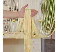 Highdi Rideau de Porte en Perles, Rideau Anti Moustique avec Pompons, Separation de Piece Moustiquaire de Porte Entrée et Exterieur pour Fenêtre de Cuisine Chambre et Salon (Beige,300x300cm)