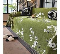 Highdi Serviette de Canapé Chenille Fleurs Rétro, Housse Anti-Poussière Canapé Serviette Lavable Couverture Protège Chat Anti Griffe pour Domestiques Animaux Enfants (Branches Vertes,180x260cm)