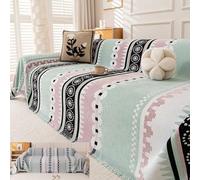 Highdi Serviette de Canapé Chenille, Géométrie Moderne Housse Anti-Poussière Canapé Serviette Lavable Couverture Protège Chat Anti Griffe pour Domestiques Animaux Enfants (Vert Rose,180x420cm)